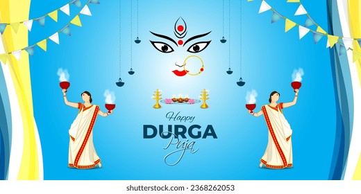 Vector illustration of Happy Durga Puja social media feed template, written Hindi text means Durga puja