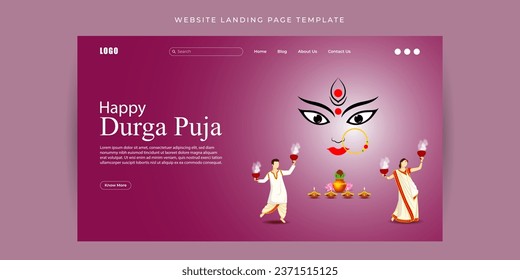 Vector illustration of Happy Durga Puja Website landing page banner Template, written Hindi text means Durga puja