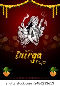 vector illustration of Happy Durga Puja festival background for India holiday Dussehra
