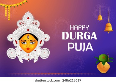 Ilustración vectorial del fondo del festival Happy Durga Puja para la festividad de India en Dussehra
