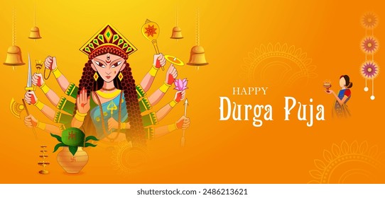 vector illustration of Happy Durga Puja festival background for India holiday Dussehra