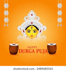 vector illustration of Happy Durga Puja festival background for India holiday Dussehra