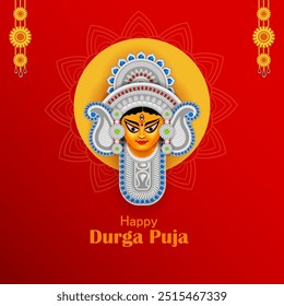 vector illustration of Happy Durga Puja festival background for India holiday Subh Navratri Dussehra