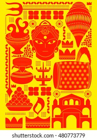 vector illustration of Happy Durga Puja festival background kitsch art India