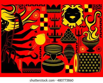 vector illustration of Happy Durga Puja festival background kitsch art India