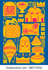 vector illustration of Happy Durga Puja festival background kitsch art India