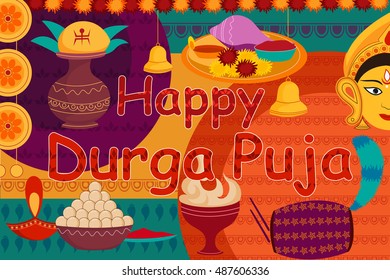 vector illustration of Happy Durga Puja festival background for India holiday Dussehra