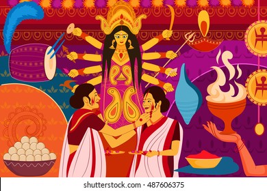 vector illustration of Happy Durga Puja festival background for India holiday Dussehra