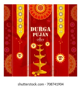 vector illustration of Happy Durga Puja festival Sale And Promotion background for India holiday Dussehra