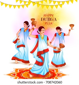 vector illustration of Happy Durga Puja festival background for India holiday Dussehra