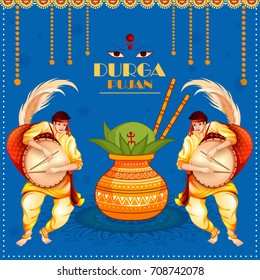 vector illustration of Happy Durga Puja festival background for India holiday Dussehra