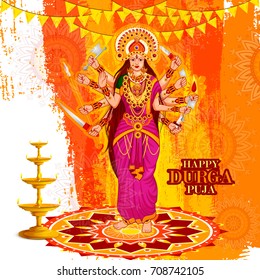 vector illustration of Happy Durga Puja festival background for India holiday Dussehra