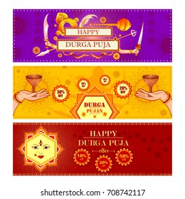 vector illustration of Happy Durga Puja festival Sale And Promotion background for India holiday Dussehra