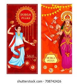 vector illustration of Happy Durga Puja festival Sale And Promotion background for India holiday Dussehra