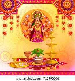 vector illustration of Happy Durga Puja festival background for India holiday Dussehra