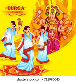 vector illustration of Happy Durga Puja festival background for India holiday Dussehra