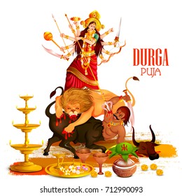 vector illustration of Happy Durga Puja festival background for India holiday Dussehra