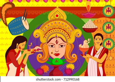 vector illustration of Happy Durga Puja festival background for India holiday Dussehra