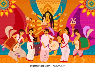 vector illustration of Happy Durga Puja festival background for India holiday Dussehra