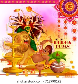 vector illustration of Happy Durga Puja festival background for India holiday Dussehra