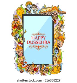 vector illustration of Happy Dussehra doodle drawing for mobile application