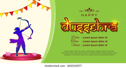 Vector illustration of Happy Dussehra greeting, Indian festival,  bow and arrow , oil lamp, beautiful geometrical  background.