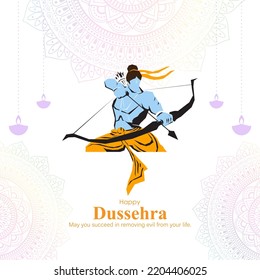 Vector illustration of Happy Dussehra greeting written Hindi text mean happy Dussehra