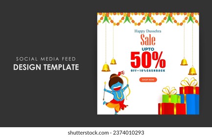 Vector illustration of Happy Dussehra Sale social media feed template written hindi text means dussehra