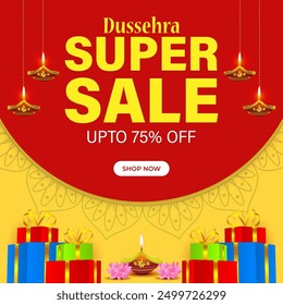 Vector illustration of Happy Dussehra Sale social media feed template