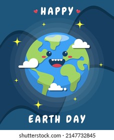 Vector illustration of Happy Earth Day, cute earth with a beautiful smile