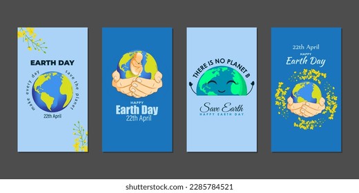 Vector illustration of Happy Earth Day social media story feed set mockup template