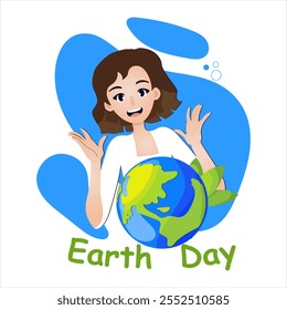 Vector Illustration of Happy Earth Day in Anime Style, Transparent Background, Eco-Friendly Image