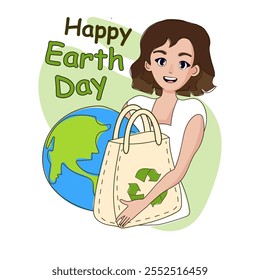 Vector Illustration of Happy Earth Day in Anime Style, Transparent Background, Eco-Friendly Image