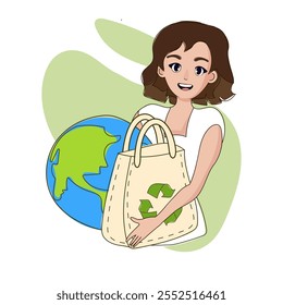 Vector Illustration of Happy Earth Day in Anime Style, Transparent Background, Eco-Friendly Image