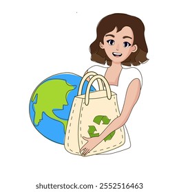 Vector Illustration of Happy Earth Day in Anime Style, Transparent Background, Eco-Friendly Image