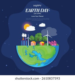 Vector illustration of Happy Earth Day, Beautiful background of Natural things, Attractive design of Earth Day concept.