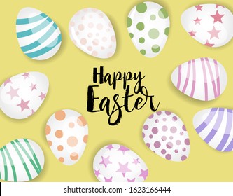 Vector illustration Happy Easter background. Top view of easter eggs. Greeting cards and decoration for Easter