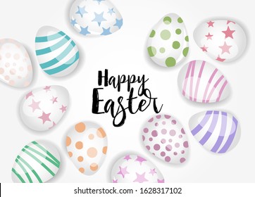 Vector illustration Happy Easter background. Top view of easter eggs. Greeting cards and decoration for Easter