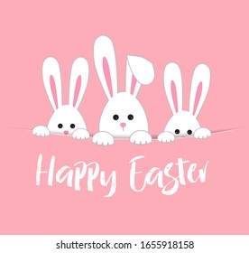 Vector illustration Happy Easter background with white Easter rabbit