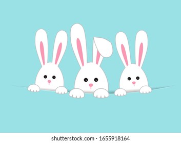 Vector illustration Happy Easter background with white Easter rabbit