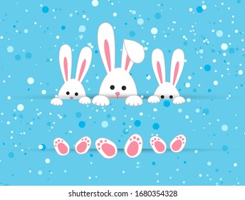 Vector illustration Happy Easter background with white Easter rabbits