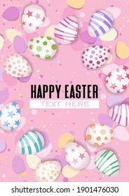 Vector illustration Happy Easter background. Top view of easter eggs. Greeting cards and decoration for Easter
