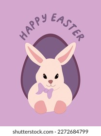 Vector illustration Happy Easter with a bunny and lettering. Pastel colors