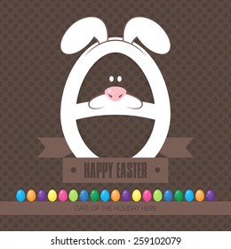 Vector illustration. Happy easter cards illustration with abstract white easter bunny and fonts. Modern and creative colorful illustration for greeting cards, posters, banners and flyers.