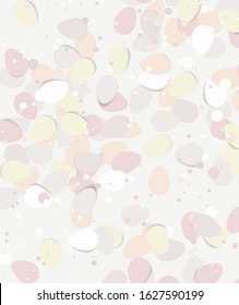Vector illustration Happy Easter composition. Easter eggs, confetti on light background. Flat lay, top view