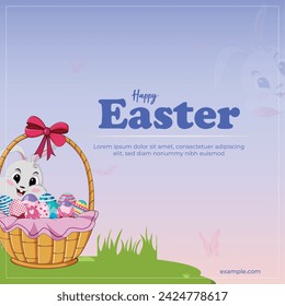Vector illustration Happy Easter, Eggs, Bunny, Editable post banner template