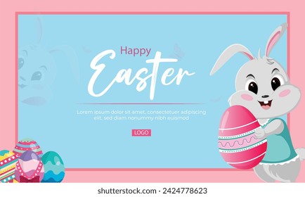 Vector illustration Happy Easter, Eggs, Bunny, Editable post banner template