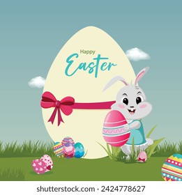 Vector illustration Happy Easter, Eggs, Bunny, Editable post banner template