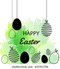 Vector Illustration of Happy Easter garland from garland eleven drawn. Decorative  stripe from eggs for the invitation, a banner, a card for congratulations since happy Easter