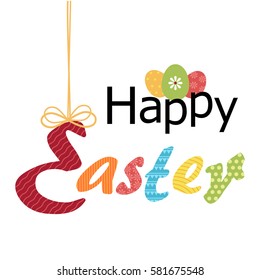 Vector Illustration, Happy Easter Greeting Card with Decorative Eggs and Lettering.